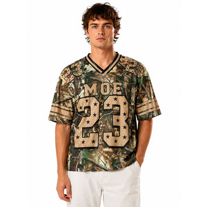 Camiseta de Fútbol Americano con Estampado de Camuflaje Realtree de Diseño Retro, Moda Urbana Hip Hop, Hombros Caídos, Camiseta de Fútbol al Por Mayor - Product Image 1