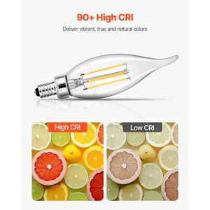 Lampadine LED Dimmerabili per Candelabri, Confezione da 12, Stile Vintage con Punta a Fiamma, Illuminazione Calda 2725K, 90 Colori, 6W, 120V/60Hz - Product Image 5