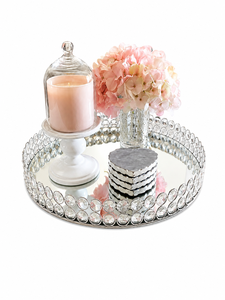 Round Crystal <b>Mirror</b> Decorative Tray <b>Silver</b> Serving Plate for Wedding Party Table Decor - Product Image 1