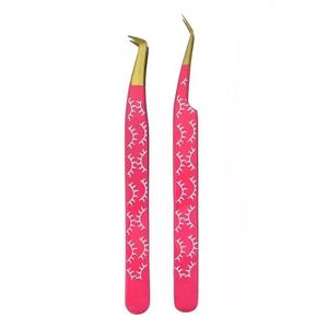 Ensemble de pinces à cils roses avec motif de cils blancs, pointes de précision en acier inoxydable pour l'application des cils - Product Image 5