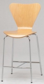 Tabouret de bar en bois avec base chromée, design mid-century, pour usage commercial - Product Image 1