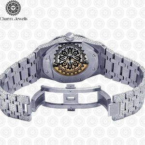 Montre de luxe Charm_Jewells en acier inoxydable, boîtier rond de 42 mm, incrustée de diamants, mouvement à quartz analogique, design unisexe tendance - Product Image 5