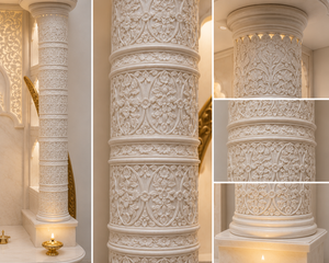 Modern Teak Wood Pooja Temple in White Finish Luxury White Teak Wood Ram Darbar Pooja <b>Mandir</b> High-End Wooden Hindu Shrine - Product Image 5