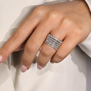 <b>Eternity</b> Handmade Jewelry Gold Plated Moissanite 925 <b>Silver</b> <b>Rings</b> Round Brilliant Cut Diamond Engagement <b>Ring</b> For Women - Product Image 5