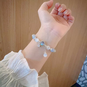 Bracciale con perline di cristallo effetto occhio di gatto e pietra di luna blu da sogno, con ciondolo, per donna, gioiello da festa, idea regalo - Product Image 4