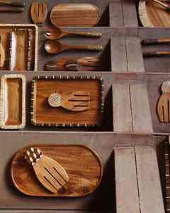 Ensemble de cuillères à salade en bois écologiques et artisanales de qualité alimentaire, avec incrustations, ustensiles de cuisine naturels - Product Image 4