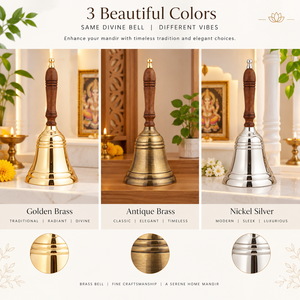 Campana de templo de latón dorado con mango de madera oscura para rituales de oración hindú Pooja y adoración tradicional en Mandir - Product Image 4