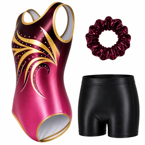 Justaucorps de gymnastique vert personnalisé avec strass, impression par transfert thermique, uniforme de compétition et d'entraînement pour la gymnastique artistique - Product Image 2