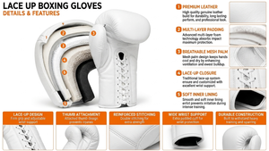 White Real Leather Full Finger Lace-Up Boxing Gloves for Adults-Moisture Wicking Customizable Packaging Martial Arts Training - Product Image 2
