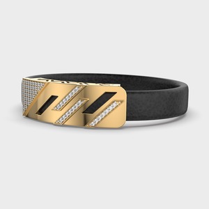 IGI Certified Lab Grown Round Diamond Geometric Leather Bracelet for <b>Men</b> in 9K Yellow / White / Rose Gold - Product Image 3