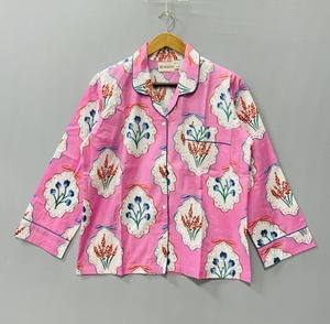 Conjunto de Pijamas de Algodón Puro para Mujer, Transpirable, Estampado a Mano, Traje de Dormir para Verano - Product Image 6