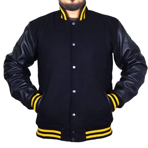 Veste universitaire personnalisée à capuche avec manches en cuir noir et corps en laine, imperméable, pour jeunes, style streetwear universitaire - Product Image 5
