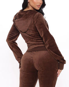 Veste pour homme en velours marron, sweat à capuche zippé, coupe slim décontractée, en molleton doux uni, style Y2K - Product Image 2