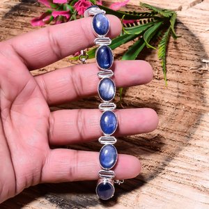 Pulsera con bisel de calcedonia azul, piedra azul natural, hecha a mano, plata de ley 925, regalo para ella - Product Image 4