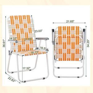 Ensemble de 2 chaises de plage pliantes orange et blanches à dossier en toile pour l'extérieur, la terrasse, le jardin, le camping, la pêche, le bord de la piscine, le barbecue - Product Image 2
