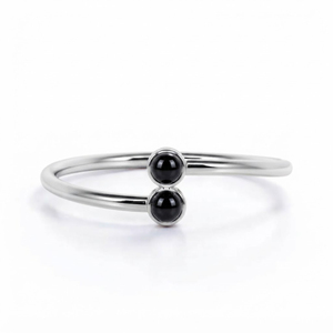 Rhaya Jewels Women Trendy Elegant Rhodium Plated 925 Sterling Silver Cut Dual Cabochon Black Onyx Bezel Setting <b>Dainty</b> <b>Ring</b> - Product Image 1