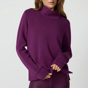 Sweat-shirt à col roulé et col rond, couleur unie, manches longues, tricoté, pour l'automne, respirant, style épaules tombantes - Product Image 3