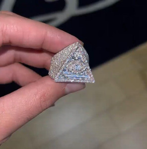 Iced Out Style Baguette and Round Cut Moissanite Diamond Cluster <b>Rings</b> Hip Hop Engagement <b>Ring</b> <b>925</b> Sterling <b>Silver</b> Jewelry - Product Image 1