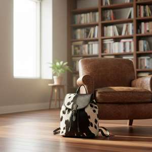 Custom Logo Real Cowhide Hairon <b>Backpack</b> Premium Genuine Leather Travel Rucksack Western <b>Aesthetic</b> LHBP-0231 - Product Image 3