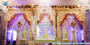 Mariage à thème ouvert Ensemble de scène en fibre traditionnelle Mariage tamoul Décor de scène traditionnel Scène de mariage ouverte abordable MandapConcept - Product Image 6