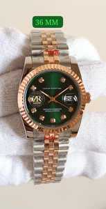 Reloj de Acero Inoxidable de 36 mm, Dos Tonos, Correa de 18 mm, Esfera Verde Sunray, Marcadores de Hora con Diamantes, Edición Limitada, Diseño Deportivo Moderno - Product Image 4