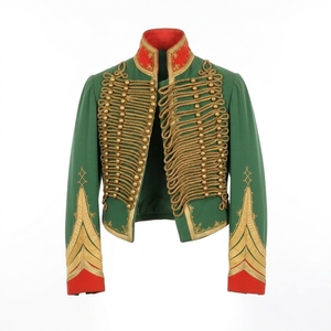 <b>Men's</b> Green Woolen Hussar <b>Jacket</b> With Gold Embroidery Stand Collar Double Breasted Formal Winter Coat <b>Short</b> Length - Product Image 1