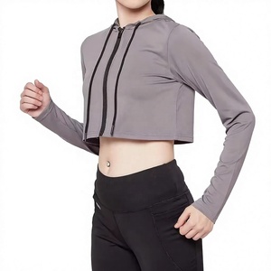 Sudadera Corta Personalizada para Mujer, Manga Larga, Cierre Frontal con Cremallera, Color Sólido, Tejido Transpirable, para Verano, Fabricante OEM - Product Image 5