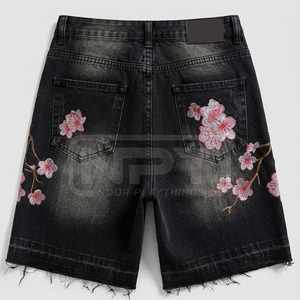 Premium Cotton Rhinestone Distressed Jeans <b>Shorts</b> Casual Summer Loose Fit Denim <b>Shorts</b> For <b>Men</b> - Product Image 2