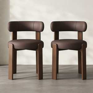 Fauteuil de salle à manger en teck massif de luxe avec siège rembourré confortable et dossier arrondi unique, mobilier moderne minimaliste - Product Image 1