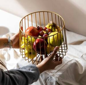 Modern Gold Metal Wire Fruit Basket Decorative Round Fruit Bowl <b>Tabletop</b> Centerpiece Kitchen Storage Organizer - Product Image 2