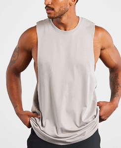 Custom Made Casual Wear Men's <b>Light</b> Grey Breathable Sleeveless Tank Tops Crew <b>Neck</b> Solid Knitted Polyester Fabric 180g XL Size - Product Image 3