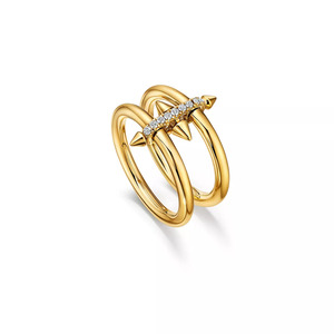 Anillo de doble flecha dorado con diamantes redondos cultivados en laboratorio - Product Image 5