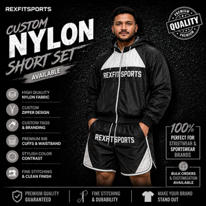 REXFIT SPORTS 2026 Custom <b>Men</b> <b>Black</b> Nylon Windbreaker Jacket and <b>Shorts</b> Set Private Label Streetwear Sportswear Nylon Tracksuit - Product Image 1