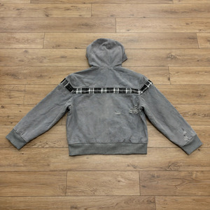 Sweat à capuche gris en denim pour homme, zippé, patchwork, brodé, effet vieilli, 100% coton, coupe courte, sérigraphie, streetwear décontracté, hiver - Product Image 2