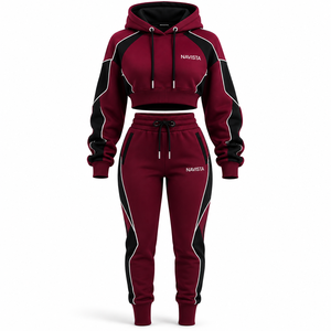Women Winter Fleece Tracksuit Hood Crop Sets Embroidery <b>Patchwork</b> Rhinestone Lightweight Two Piece Streetwear Solid Breathable - Product Image 4