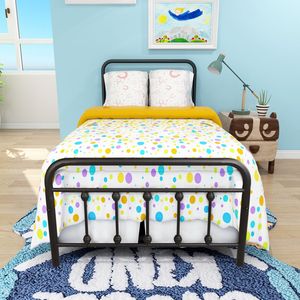Letto a piattaforma in metallo nero stile vittoriano, misura Twin, con testiera, pediera e contenitore sotto il letto, non necessita di rete a molle - Product Image 4