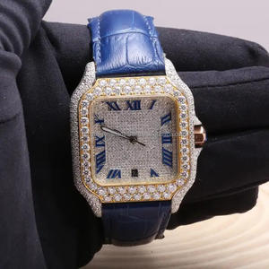 Reloj de Cuarzo Clásico de Lujo con Correa de Cuero, Esfera Cuadrada con Bisel de Diamantes Moissanite VVS de Última Generación, Nuevo y de Alta Calidad - Product Image 4