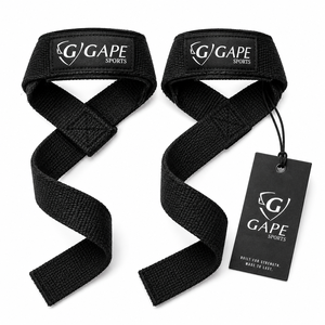 Sangles de levage GAPE SPORTS en nylon, réglables avec fermeture Velcro, pour musculation, unisexe, noir, prix de gros, OEM, prix bas - Product Image 3