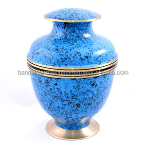 Urnas de cremación para adultos de latón de alta calidad con Peltre y urnas funerarias de Metal con acabado de mármol azul cielo para cenizas humanas - Product Image 1