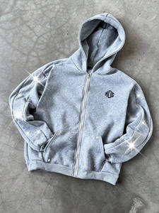 Sudadera con capucha de moda con cremallera y pedrería, estilo urbano Y2K, oversize, venta al por mayor, proveedor de fábrica OEM - Product Image 6