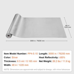Tessuto Isolante Riflettente Doppio 6.5 Mil, Barriera Radiante 48 X 250 ft, Rotolo Riflettente in Alluminio con Bolle di PE - Product Image 6
