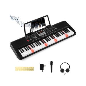 Pianoforte Digitale a 61 Tasti per Principianti, Nero, Stile Martello con Modalità di Insegnamento Illuminata, 200 Ritmi, Funzione Doppia Tastiera - Product Image 1