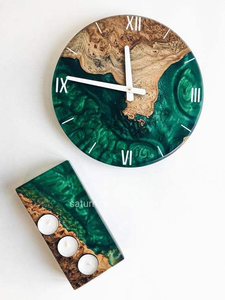 Horloge murale Art Déco mécanique de qualité supérieure, artisanale, durable, en bois, résine et métal, pour la décoration de la maison et du salon, Omar - Product Image 6