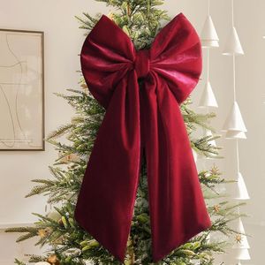 Lazo Grande de Terciopelo Rojo de 36x18 Pulgadas para la Punta del Árbol de Navidad, Lazos de Regalo Color Borgoña, Decoraciones Navideñas y Lazos para Navidad - Product Image 1