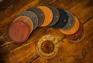Hand Stitched Genuine Leather Coaster Set Durable Cowhide Coffee Mug Mats Home Bar Decor <b>Table</b> <b>Protector</b> Pad GLC-0017 - Product Image 5