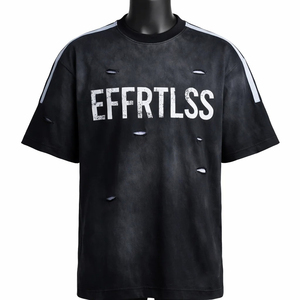 Camiseta Urbana de Diseño Innovador OEM, Tela Suave, Estilo Vintage, Lavado Ácido Negro, Impresión Serigrafiada, Estilo Streetwear - Product Image 1