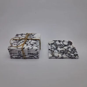 Luxury Calacatta Viola Marble <b>Coaster</b> Set of 4 With Square Design Handmade Natural Stone For Elegant Home Decor and <b>Drink</b> Use - Product Image 1