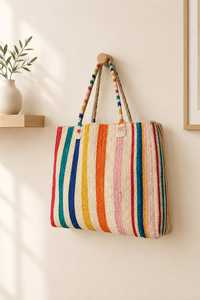 Bolso Tote de Rafia para Primavera/Verano, Diseño Personalizado con Bordado, Color Sólido, Estilo Bohemio Abierto, para Compras y Viajes - Product Image 2