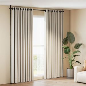 Asta per tenda a L lunga per divisorio ambienti, 142 cm L x 120 cm H, nera, regolabile, resistente, senza foratura - Product Image 6