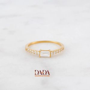 Elegant Emerald Cut Lab Grown Diamond Engagement <b>Ring</b> for Women Minimalist <b>Solitaire</b> Diamond Band Stackable Promise <b>Ring</b> - Product Image 3